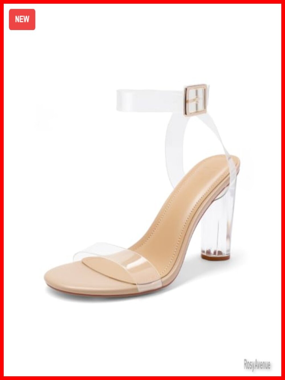 Chunky Heels Clear Block Heeled Sandals Ankle Strap Open Toe PVC Women's